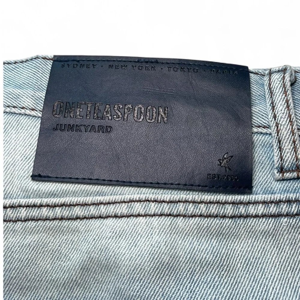 One Teaspoon Junkyard Handmade Distressed Low Waist Denim Mini Skirt Blue Sz 26